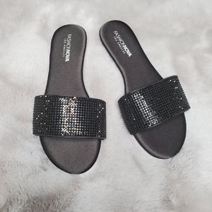 Black rhinestone sandals